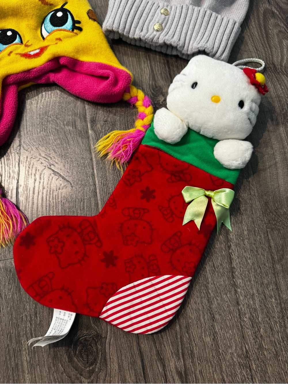Shopkins Kooky cookie beanie Ralph Lauren beanie and hello kitty stocking
